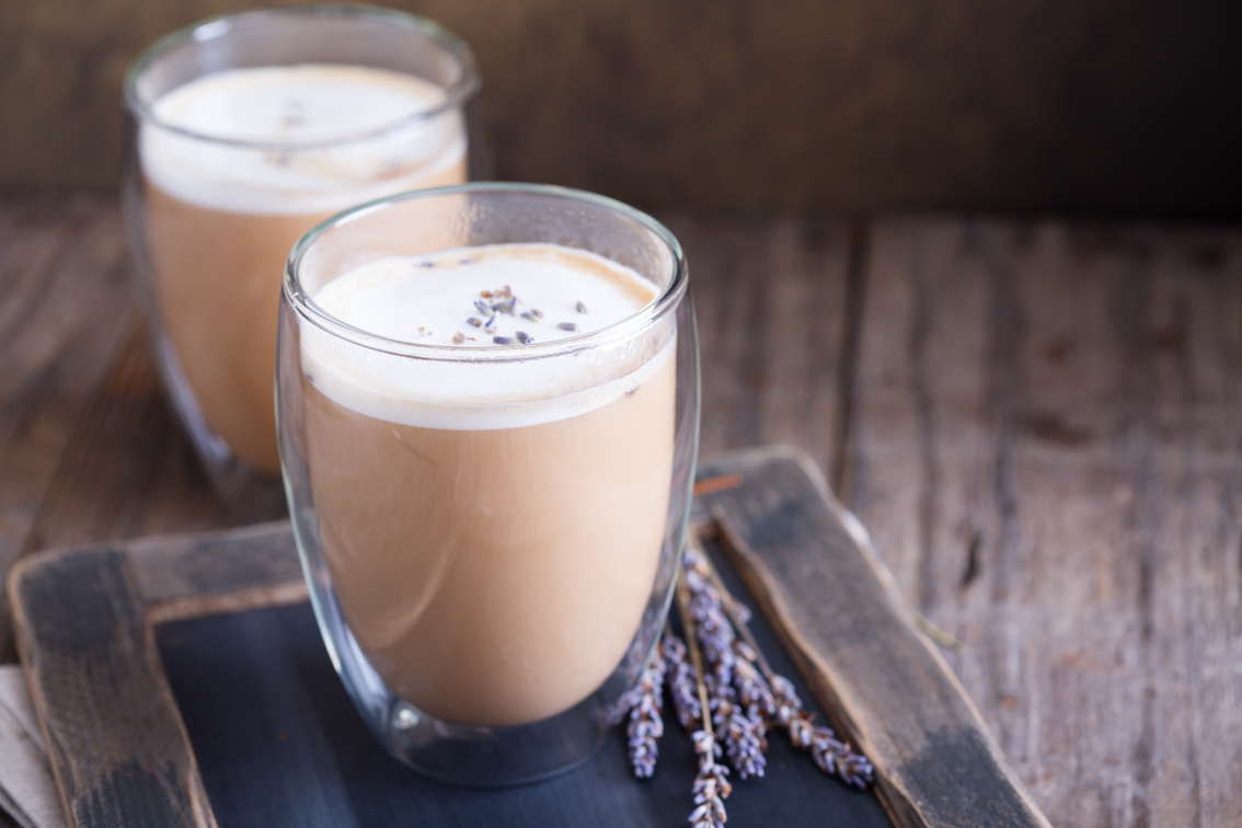 Hot latte with lavender