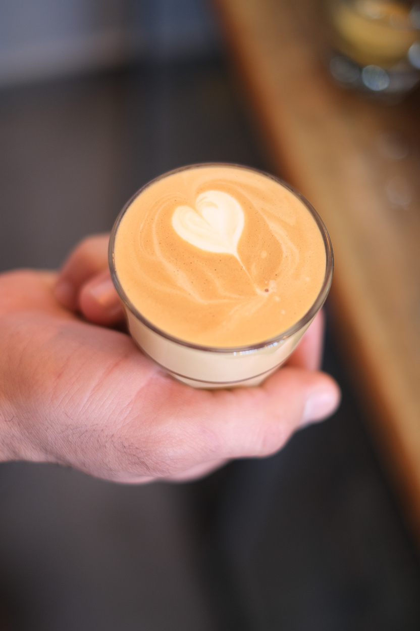 Barista's Hand Holding a Cup of Coffee Latte